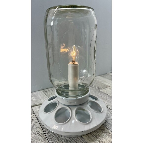Repurposed Mason Jar Bird Feeder Lamp With Etched Owl Modern Farmhouse - Picture 2 of 15
